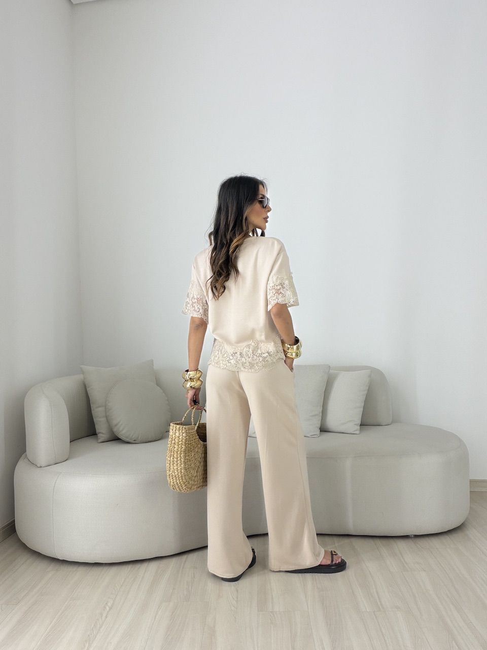 CONJUNTO SABRINA BLUSA RENDA AREIA