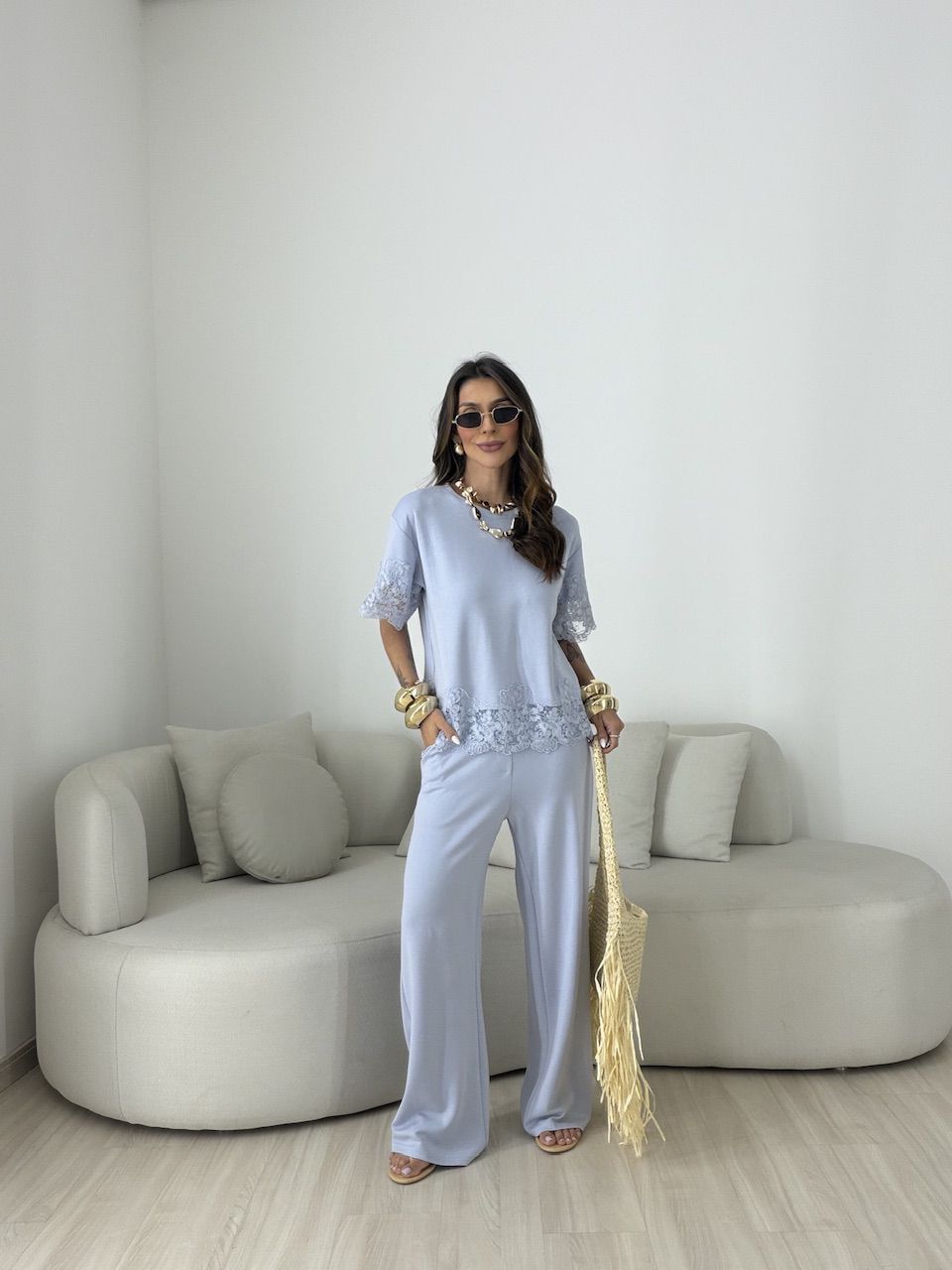 CONJUNTO SABRINA BLUSA RENDA AZUL - 0080970109 - CAROLLA FERRARO