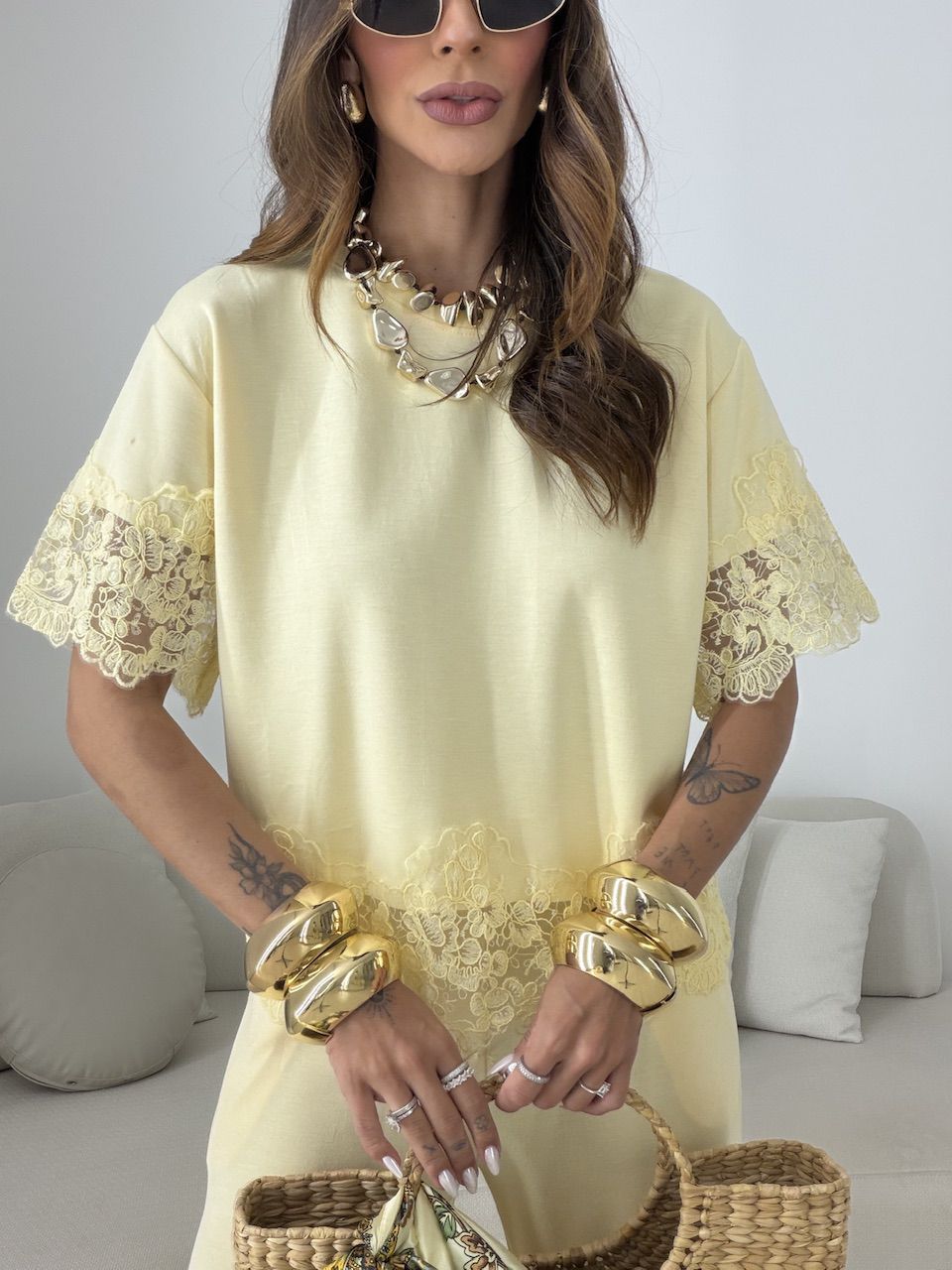 CONJUNTO SABRINA BLUSA RENDA AMARELO