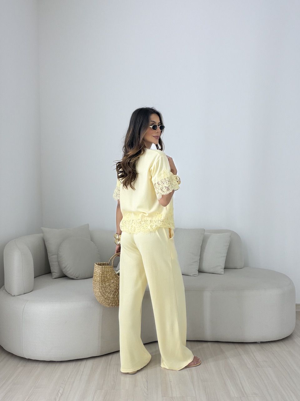 CONJUNTO SABRINA BLUSA RENDA AMARELO