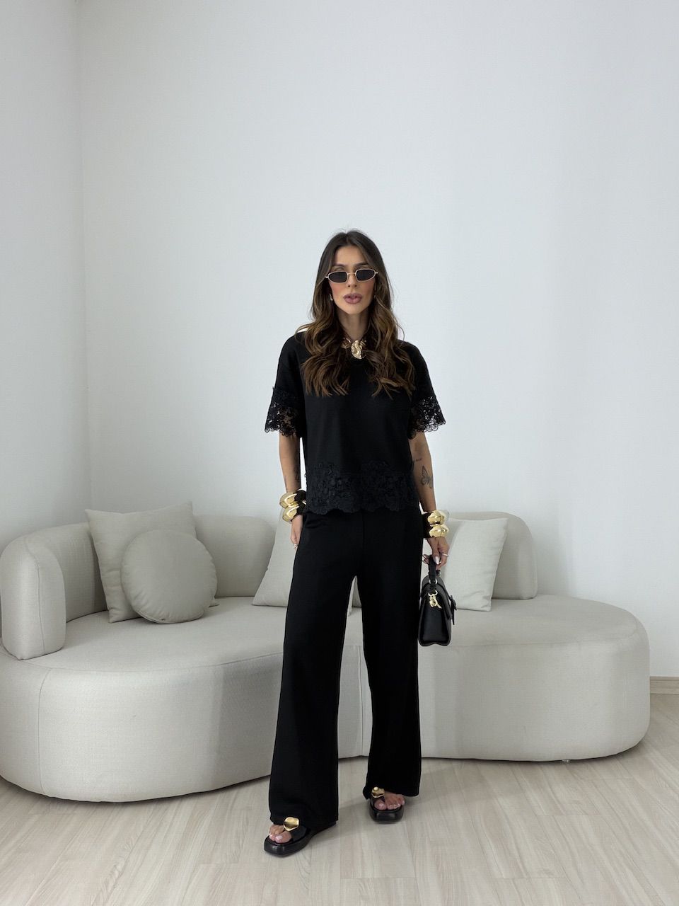 CONJUNTO SABRINA BLUSA RENDA PRETO