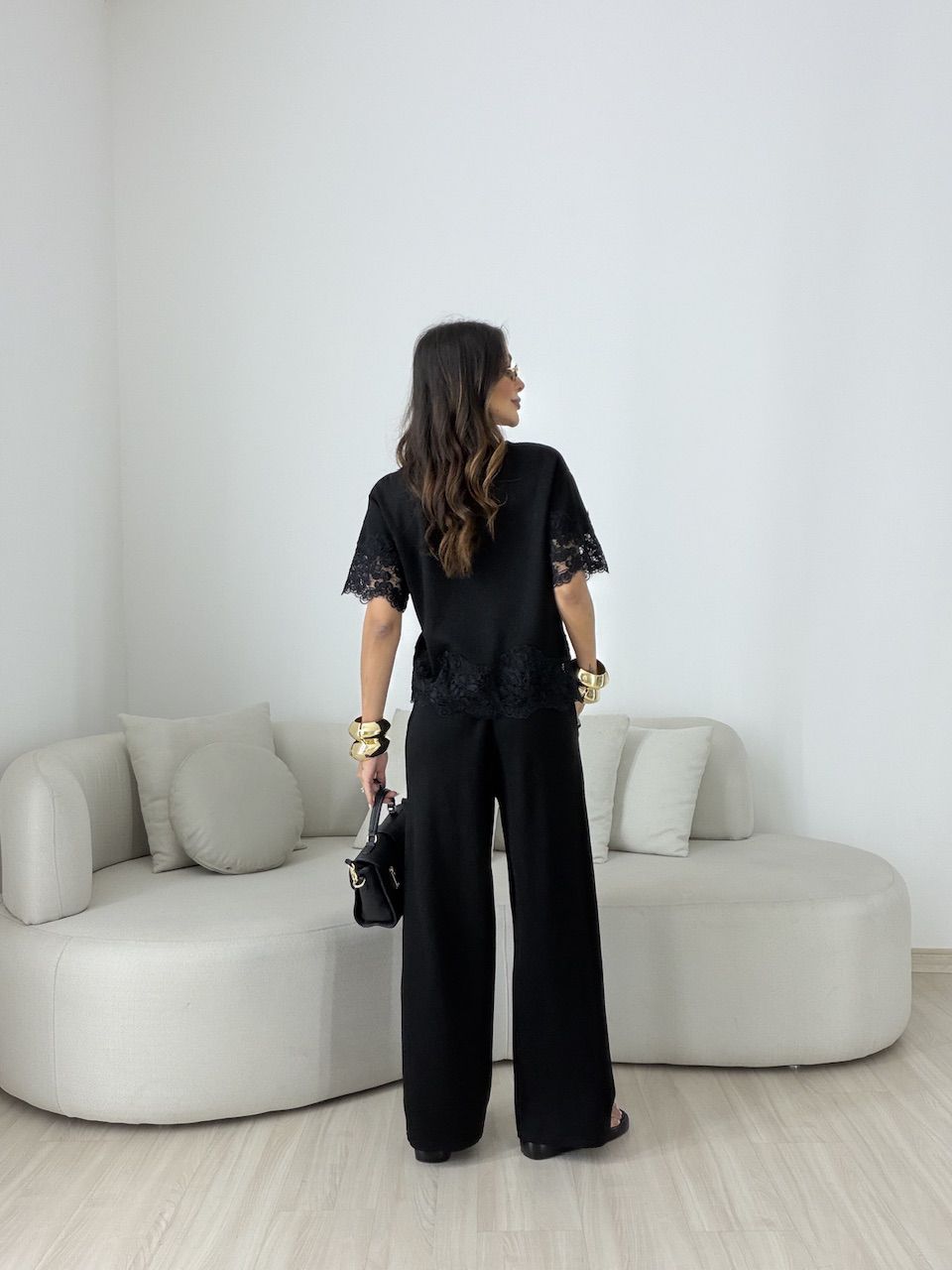 CONJUNTO SABRINA BLUSA RENDA PRETO