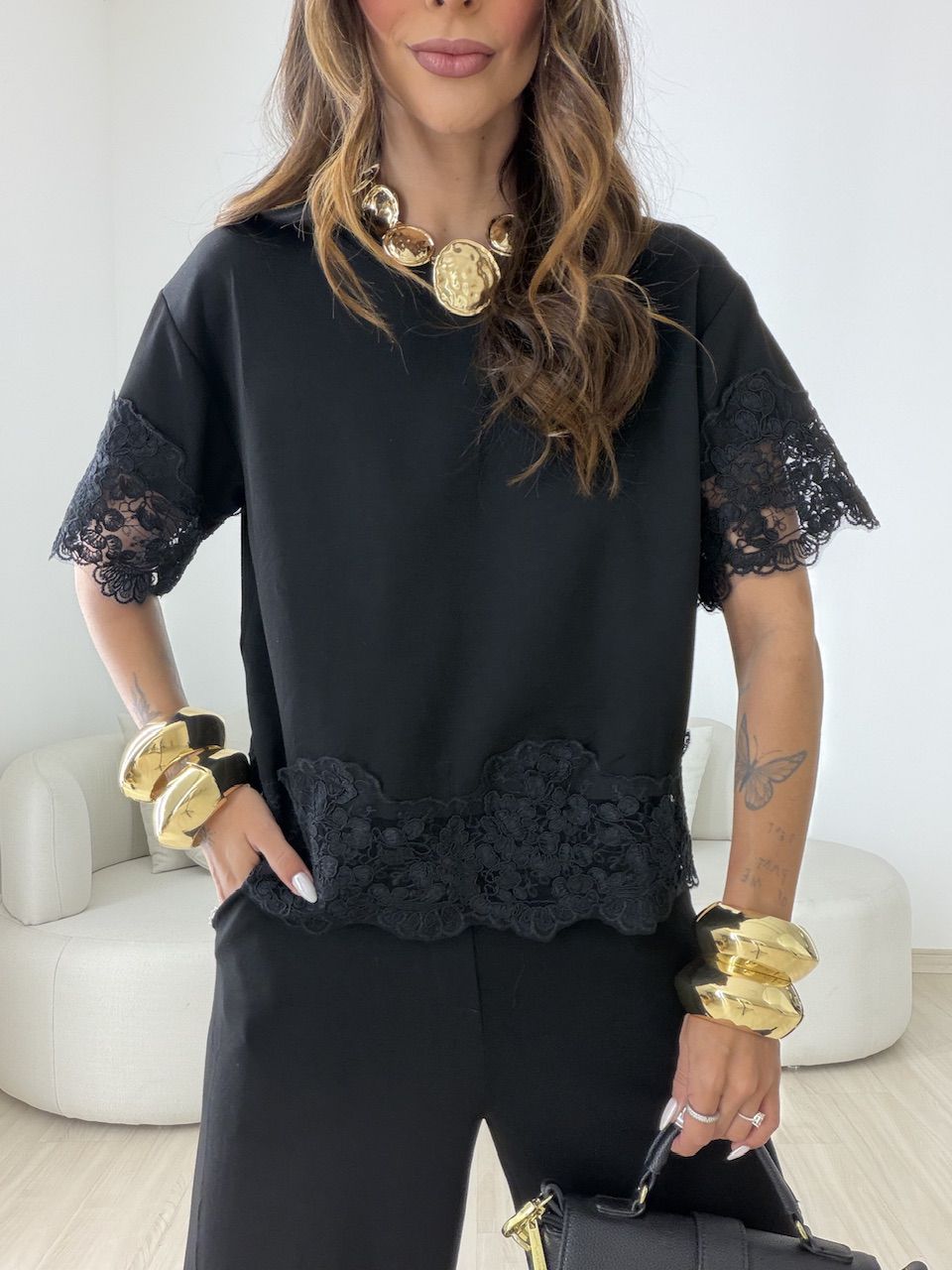 CONJUNTO SABRINA BLUSA RENDA PRETO