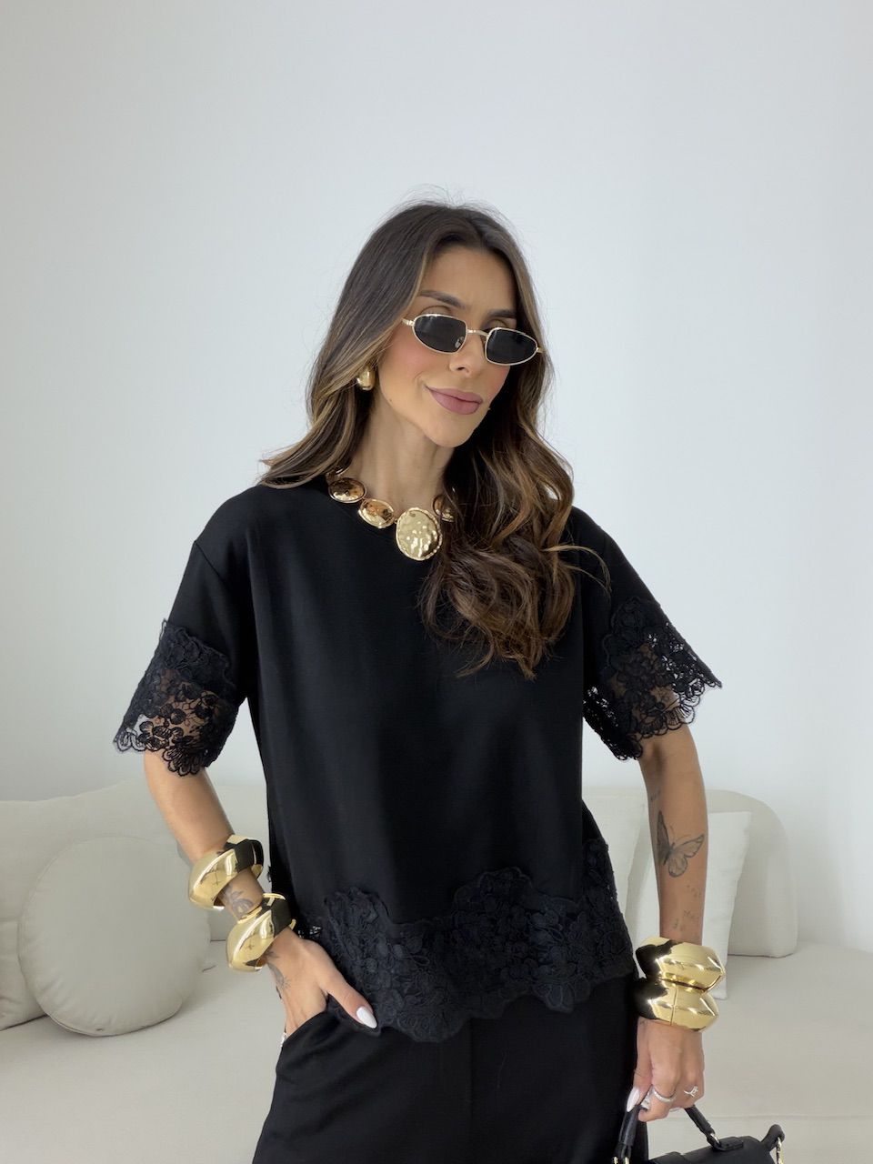 CONJUNTO SABRINA BLUSA RENDA PRETO