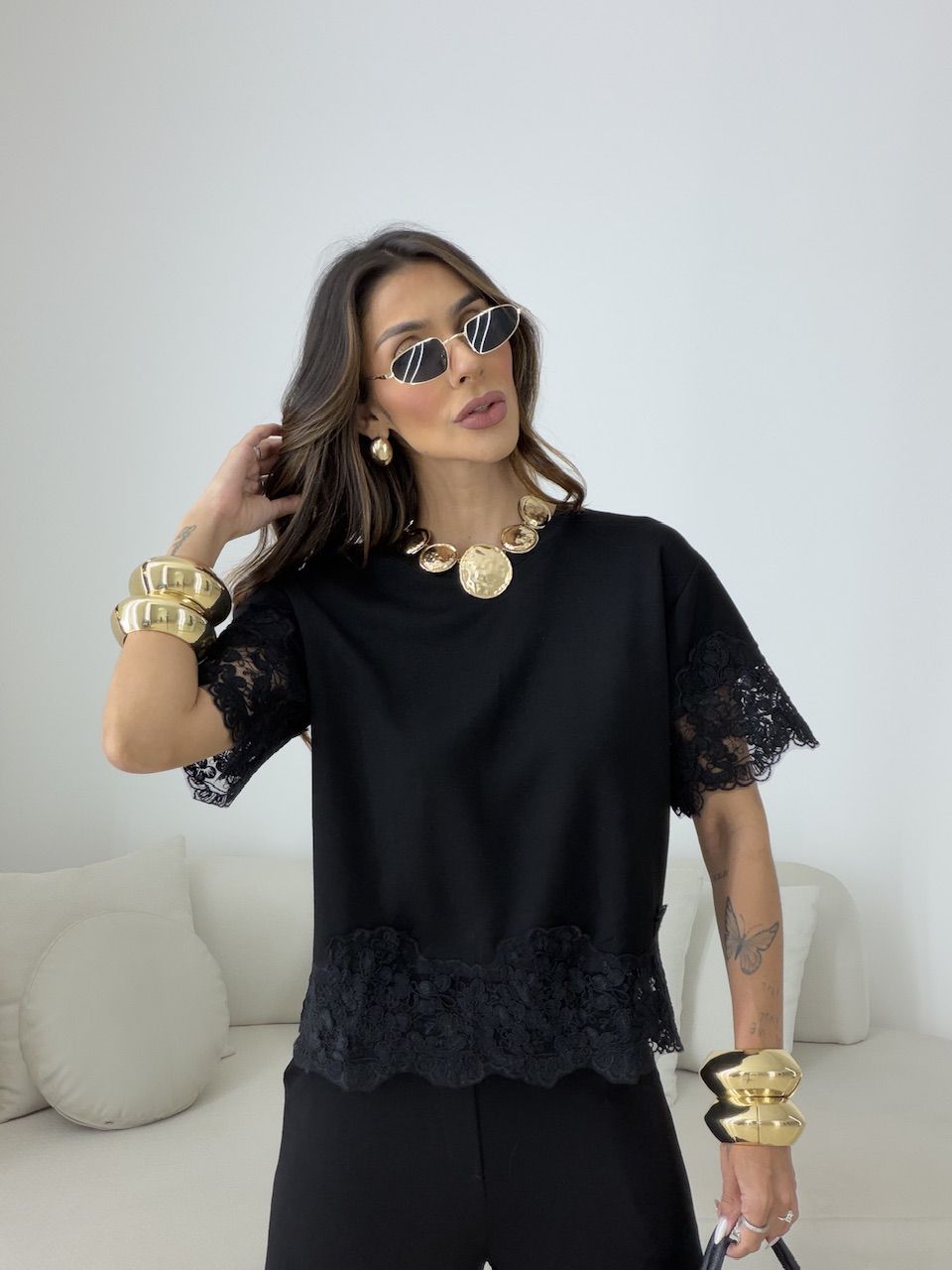 CONJUNTO SABRINA BLUSA RENDA PRETO