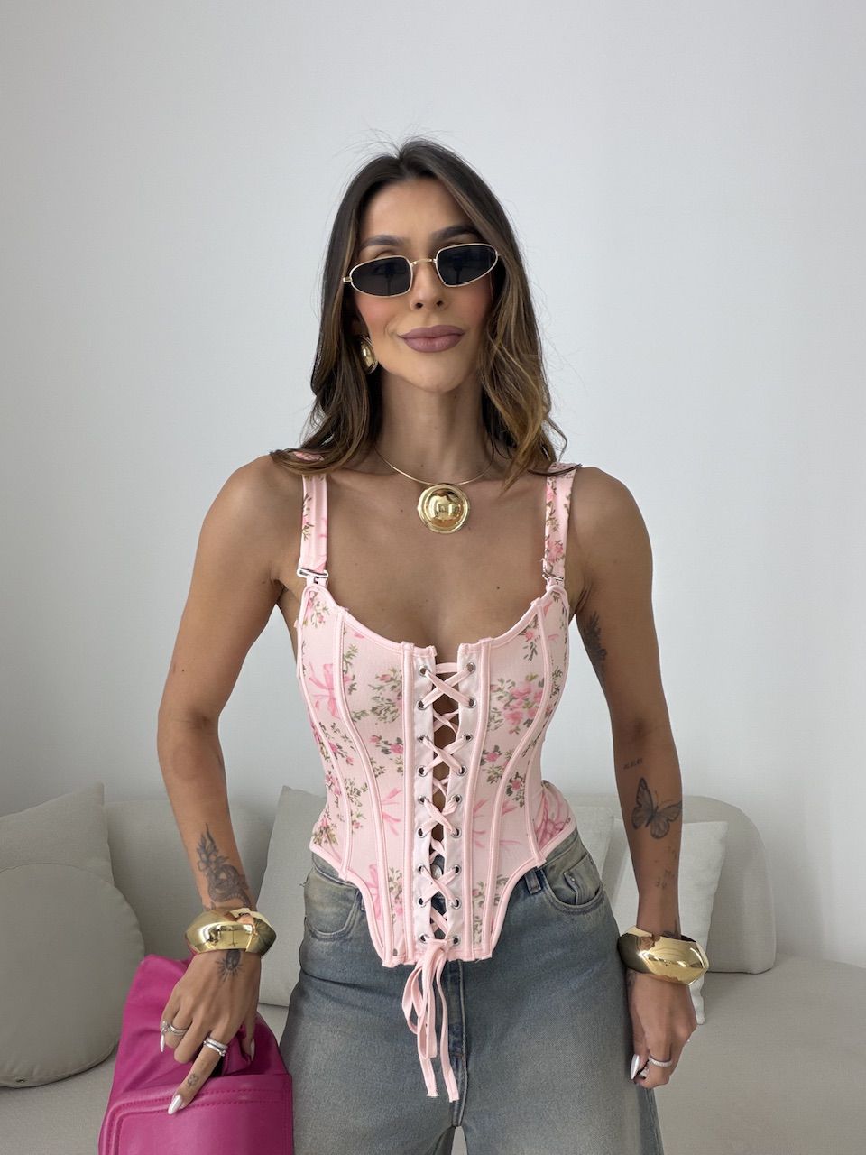 CORSELET VERA FLORAL ROSA - 0080990031 - CAROLLA FERRARO