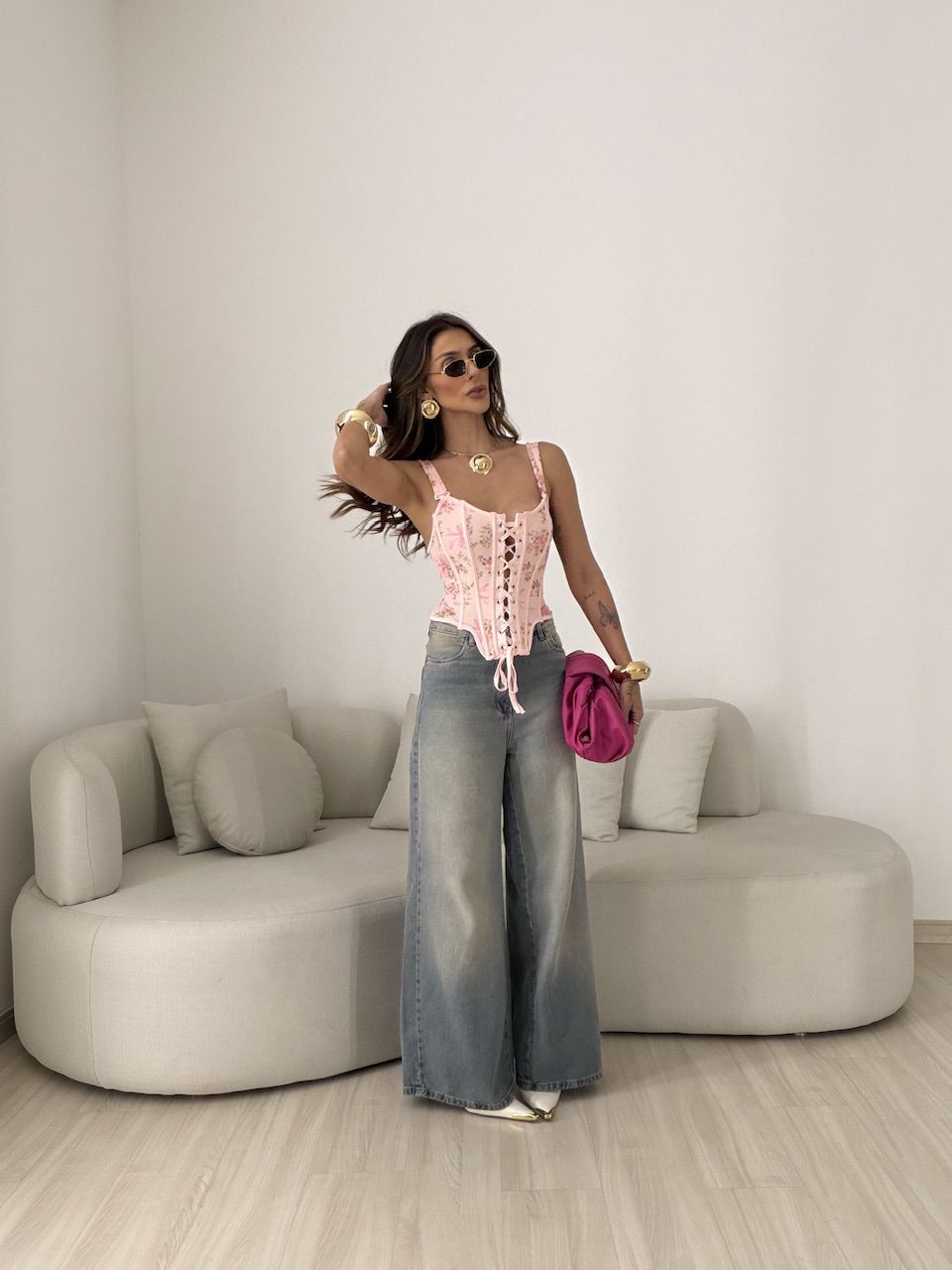 CORSELET VERA FLORAL ROSA