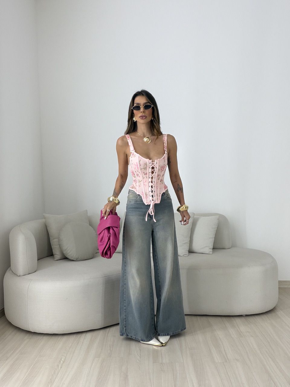 CORSELET VERA FLORAL ROSA