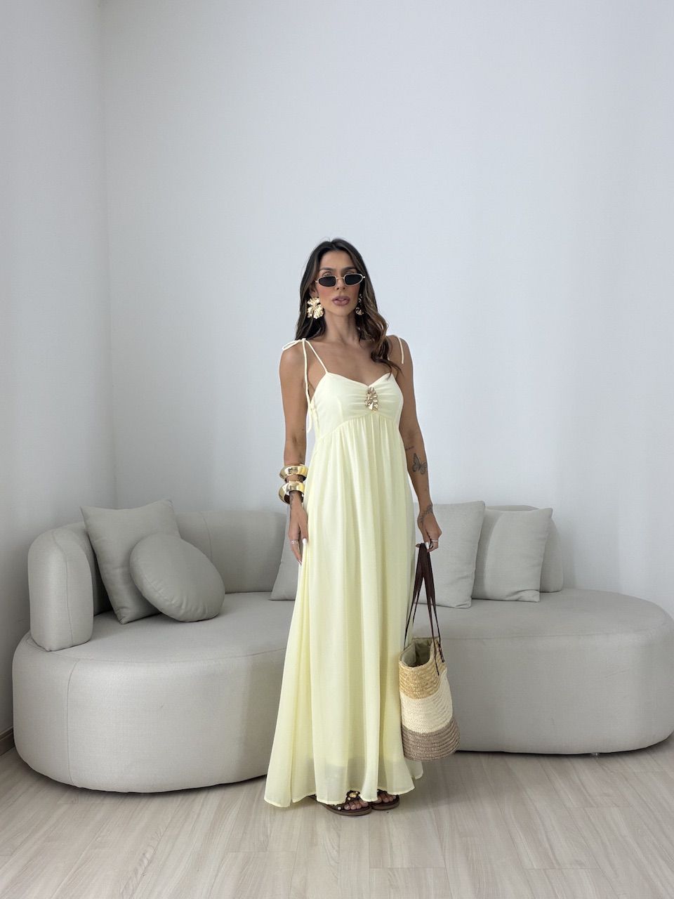 VESTIDO ANTONELA METAL AMARELO - 0081070111 - CAROLLA FERRARO