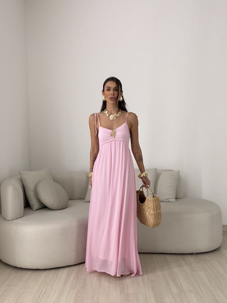 VESTIDO ANTONELA METAL ROSA - 0081070031 - CAROLLA FERRARO