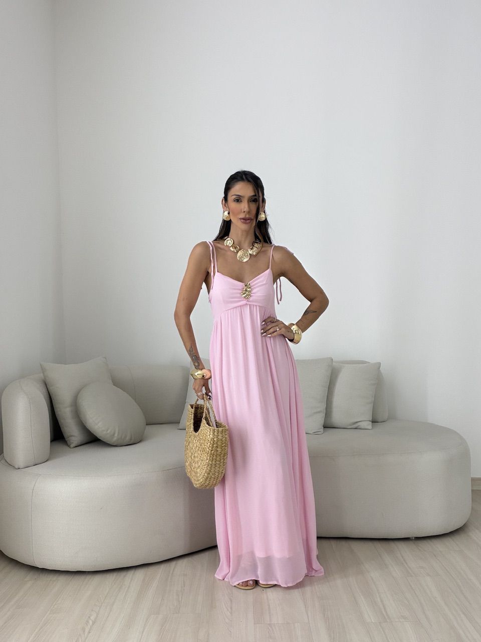 VESTIDO ANTONELA METAL ROSA