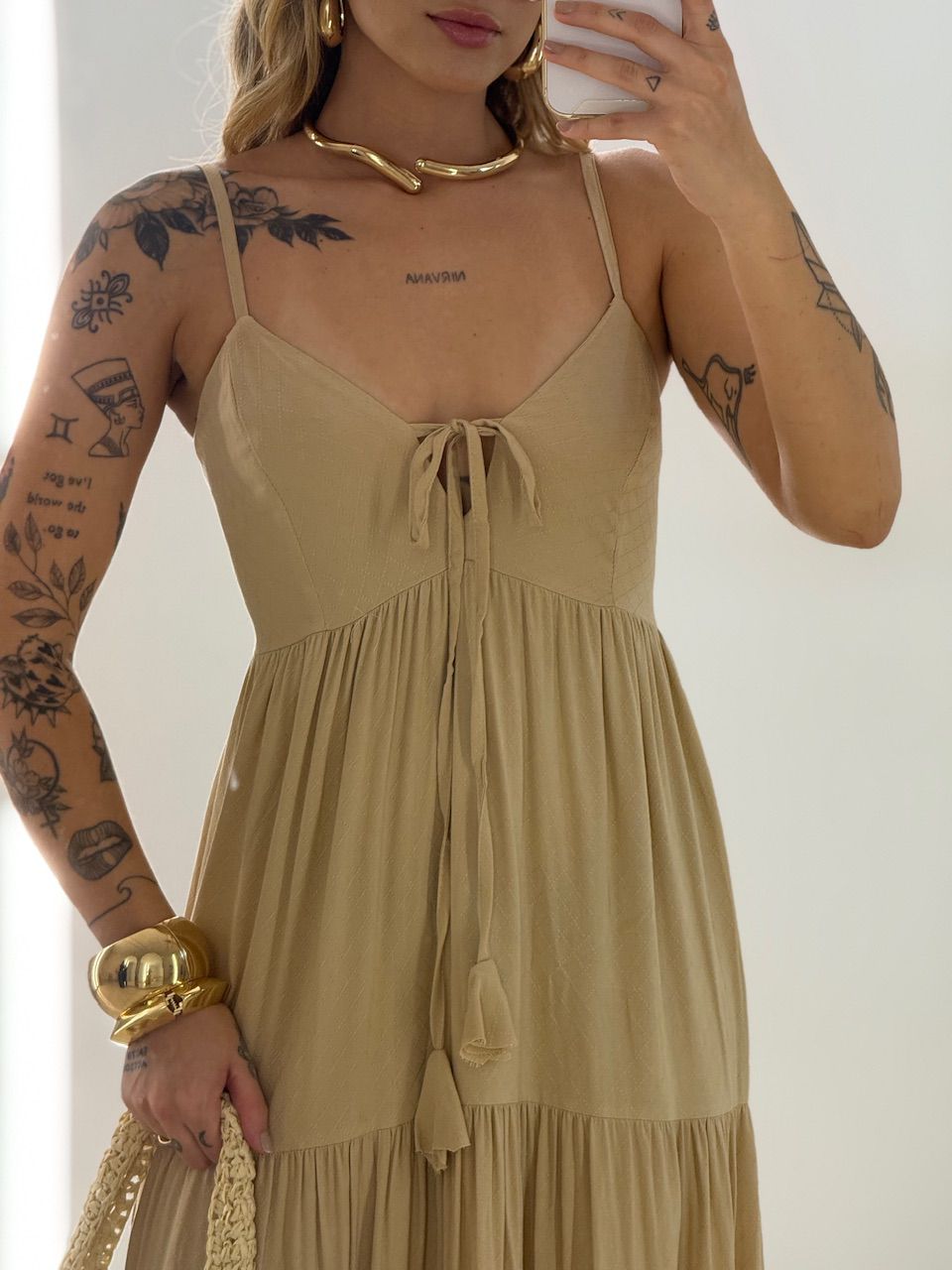 VESTIDO CECÍLIA ALCINHA CAQUI