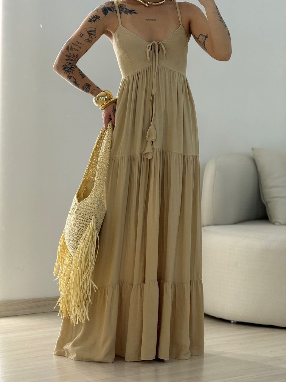 VESTIDO CECÍLIA ALCINHA CAQUI