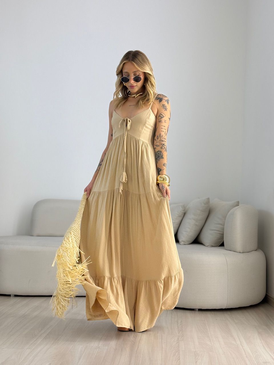 VESTIDO CECÍLIA ALCINHA CAQUI