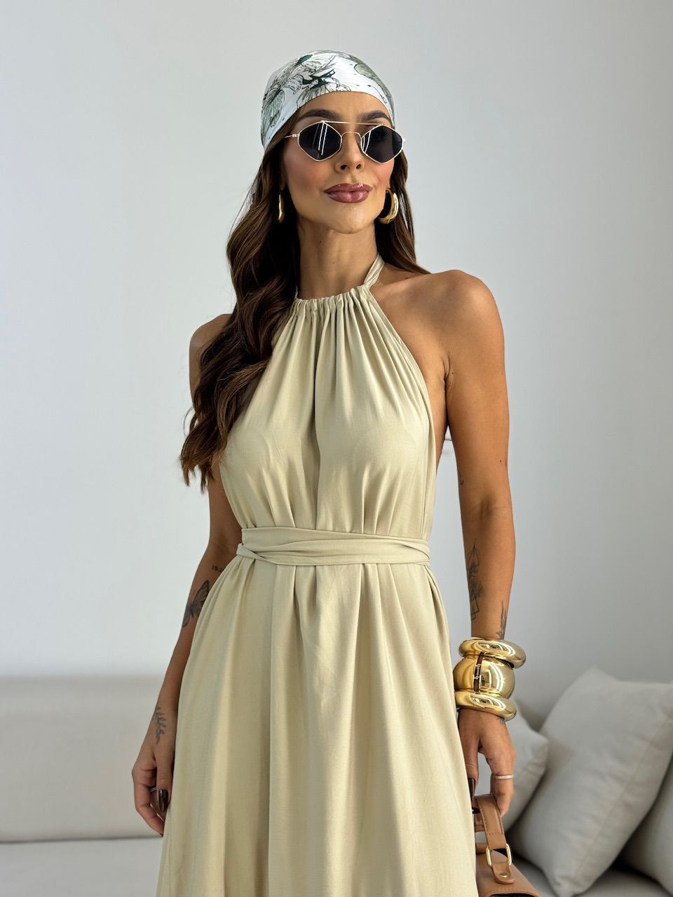 VESTIDO JASMIN FRENTE ÚNICA CHAMPAGNE