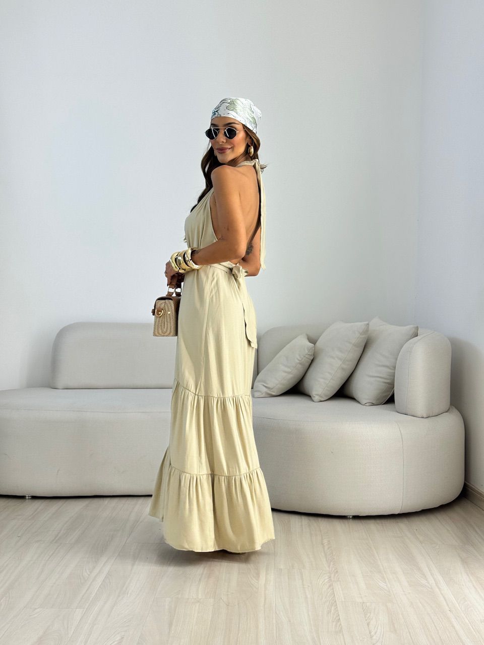 VESTIDO JASMIN FRENTE ÚNICA CHAMPAGNE