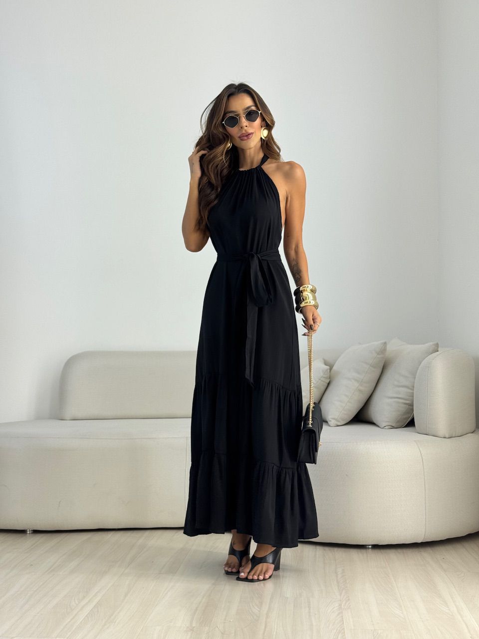 VESTIDO JASMIN FRENTE ÚNICA PRETO - 0070550032 - CAROLLA FERRARO