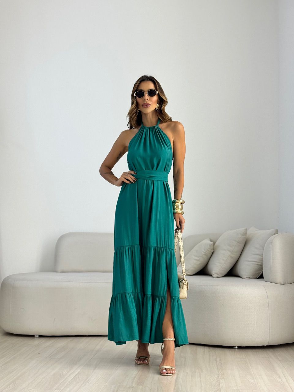 VESTIDO JASMIN FRENTE ÚNICA VERDE - 0070550230 - CAROLLA FERRARO