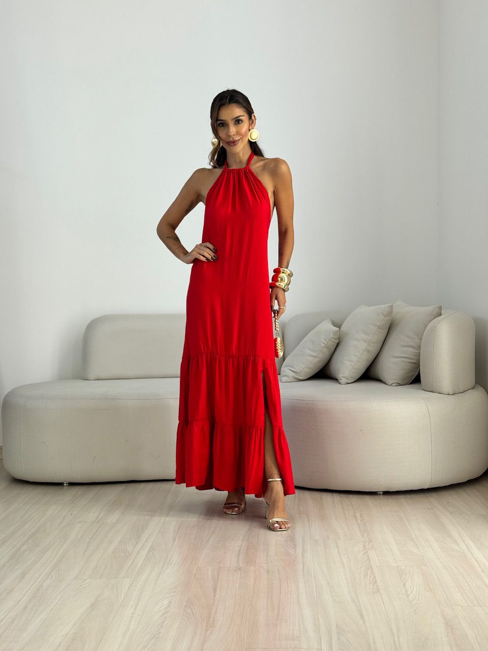 VESTIDO JASMIN FRENTE ÚNICA VERMELHO - 0070550277 - CAROLLA FERRARO