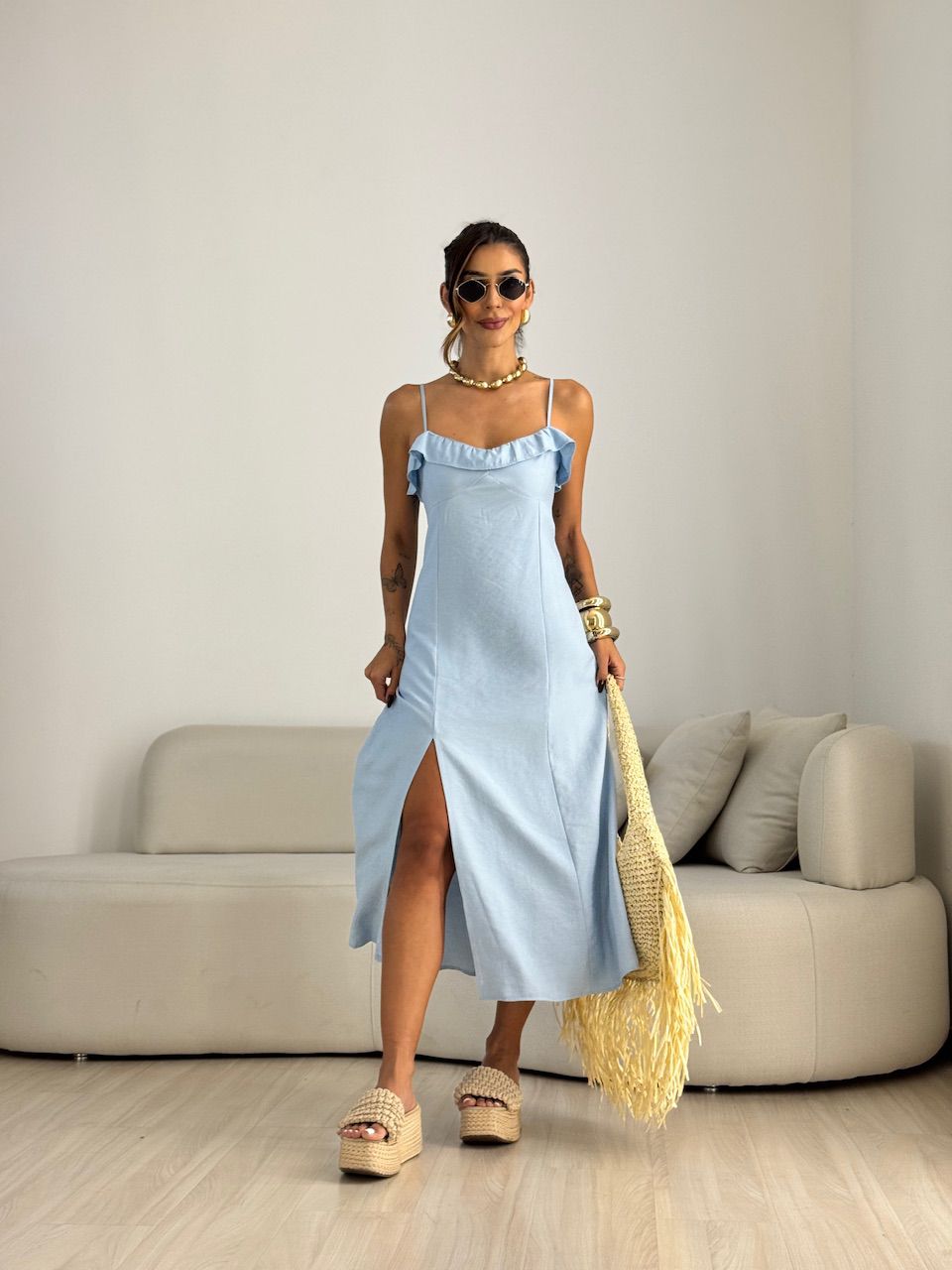 VESTIDO MIRIAN LONGUETE BABY BLUE - 0070590365 - CAROLLA FERRARO