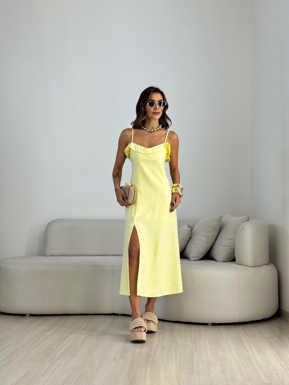 VESTIDO MIRIAN LONGUETE YELLOW BUTTER - 0070590431 - CAROLLA FERRARO