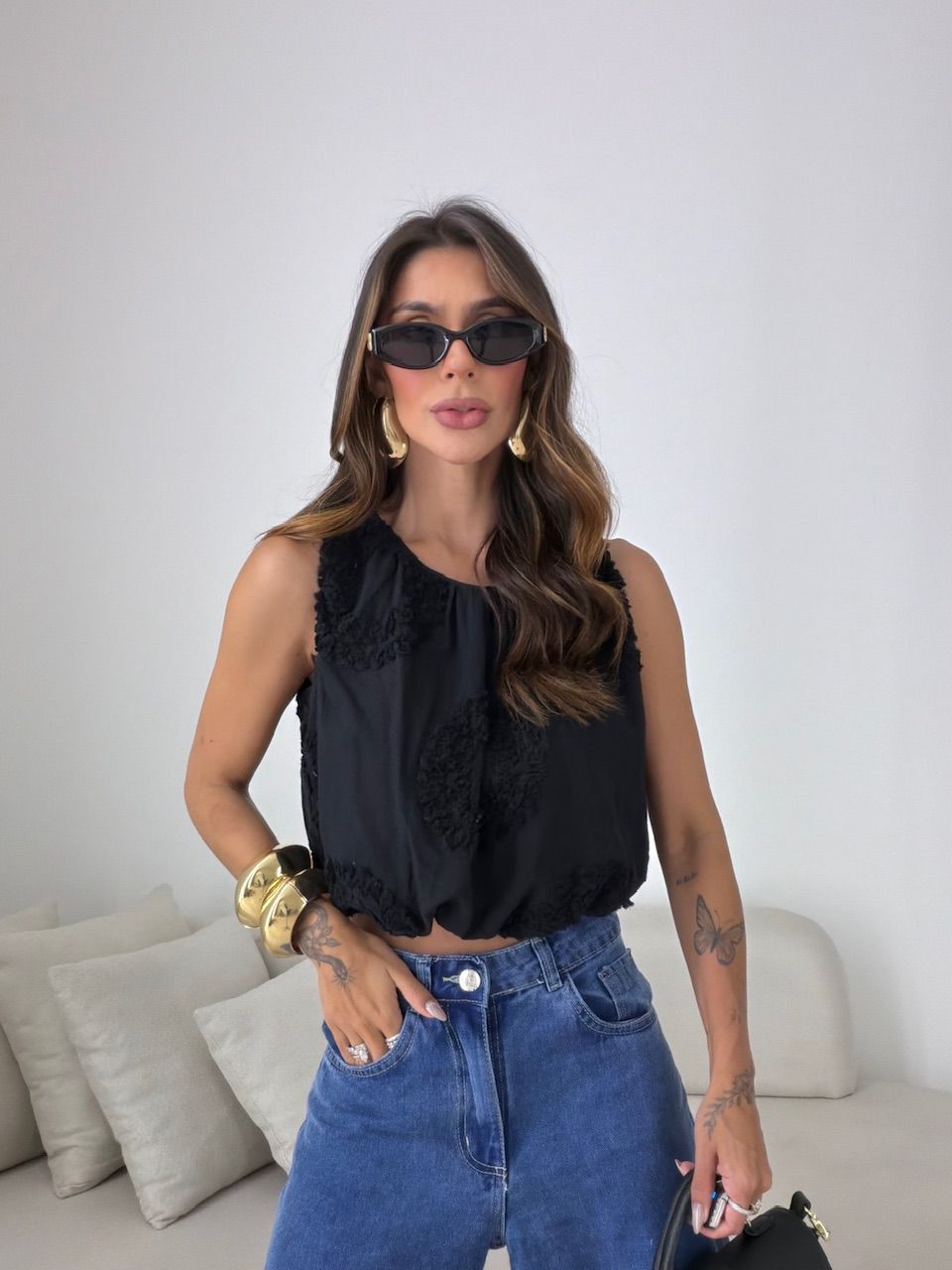 BLUSA LAUANY CROPPED PRETA