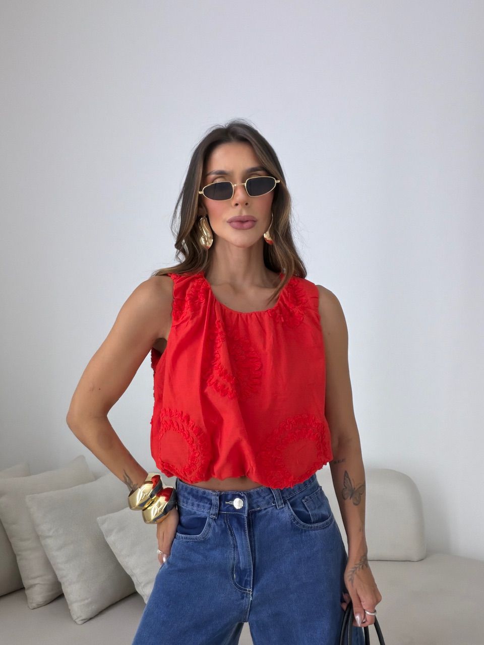 BLUSA LAUANY CROPPED VERMELHA - 0082160007 - CAROLLA FERRARO
