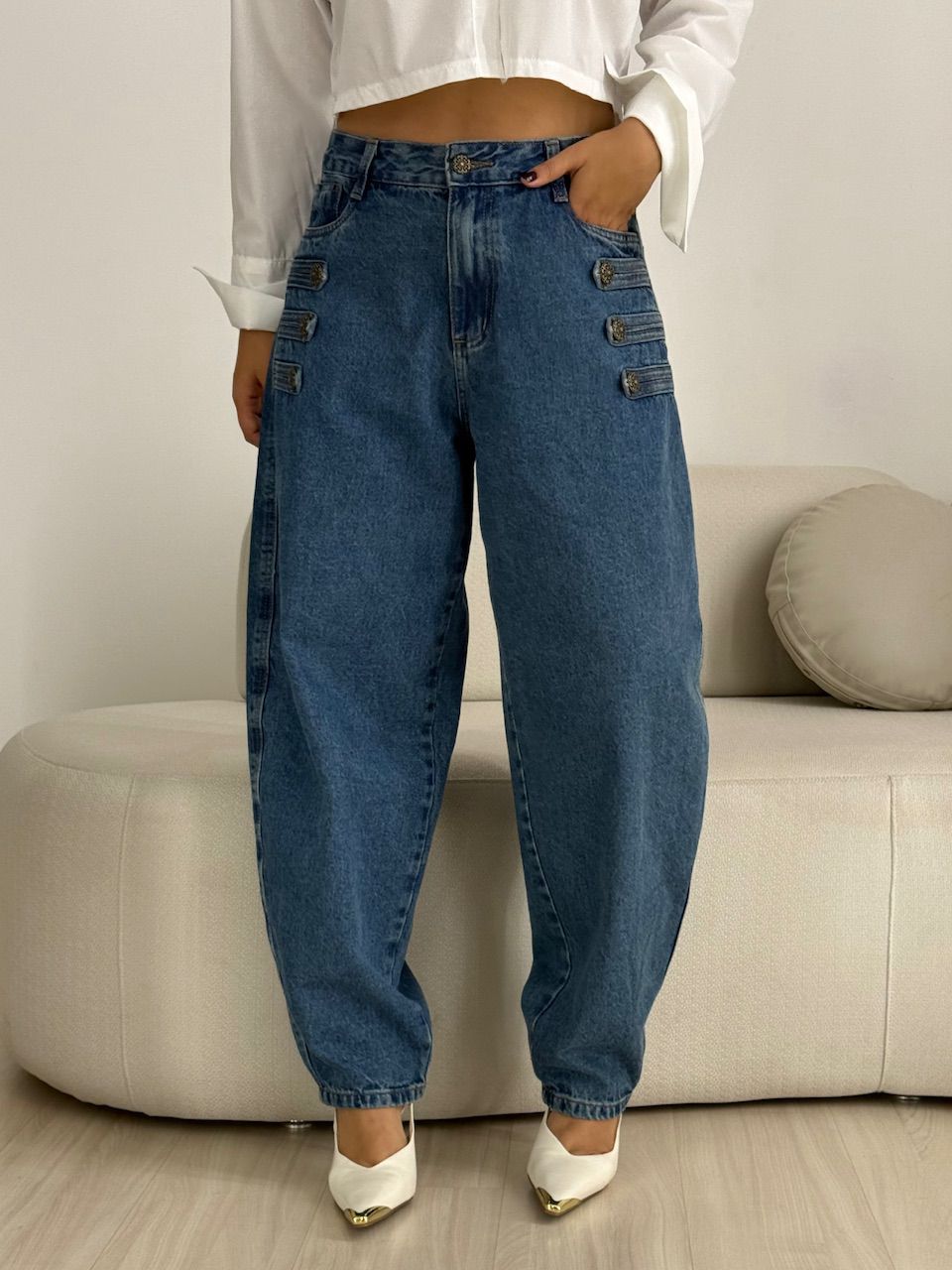 CALÇA JUDITE NAPOLEÃO JEANS MÉDIO - 0082210423 - CAROLLA FERRARO