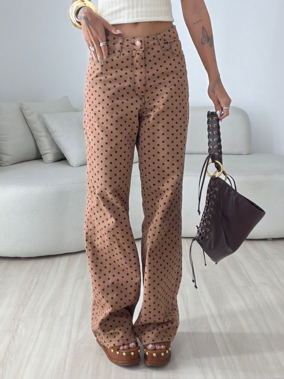 CALÇA STEFANY POÁ CAPUCCINO - 0082230125 - CAROLLA FERRARO