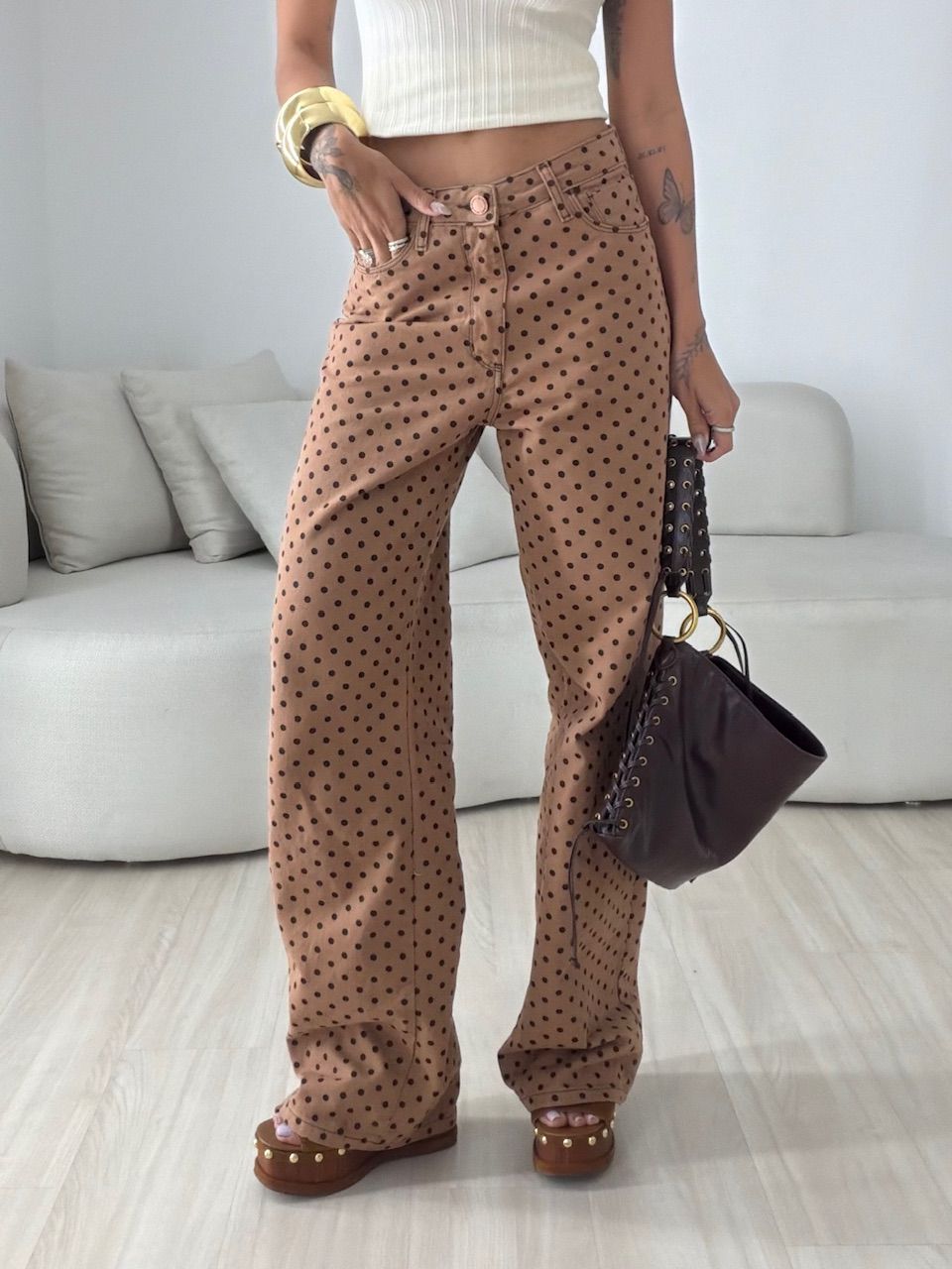CALÇA STEFANY POÁ CAPUCCINO 