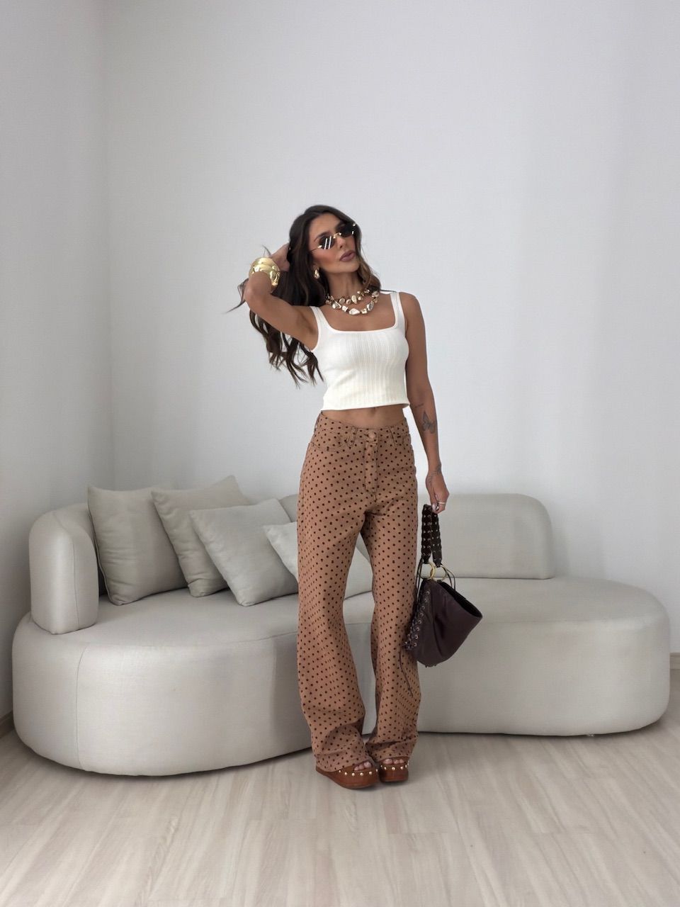 CALÇA STEFANY POÁ CAPUCCINO 