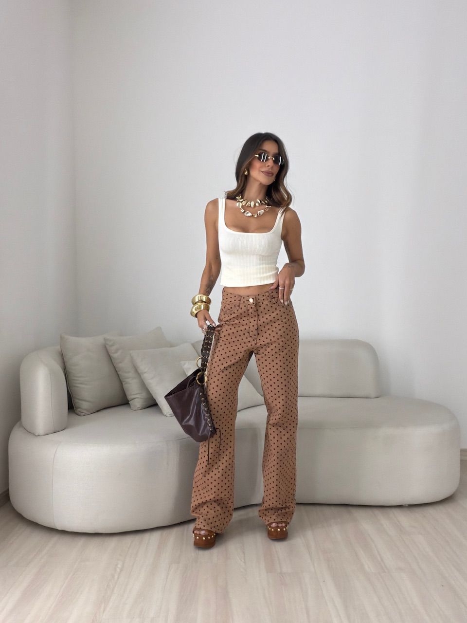 CALÇA STEFANY POÁ CAPUCCINO 