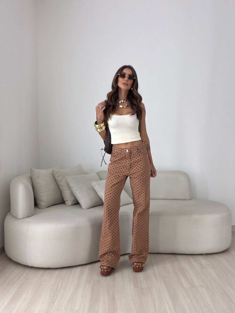 CALÇA STEFANY POÁ CAPUCCINO 