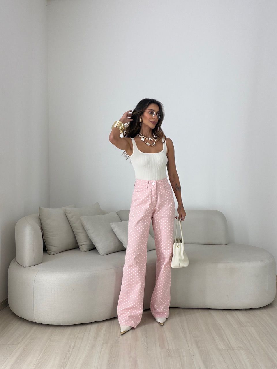 CALÇA STEFANY POÁ Rosa