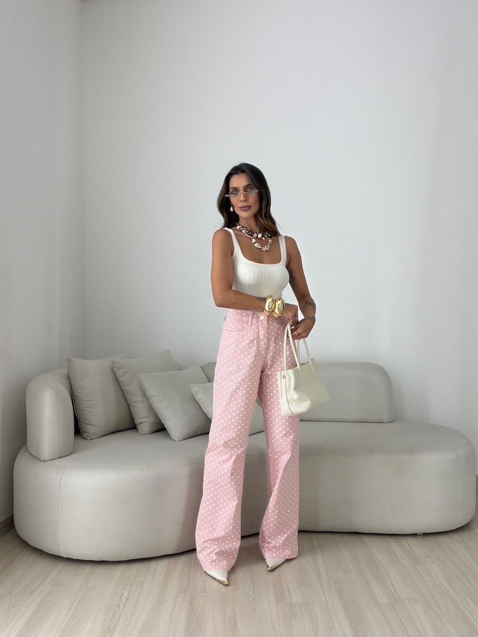 CALÇA STEFANY POÁ Rosa