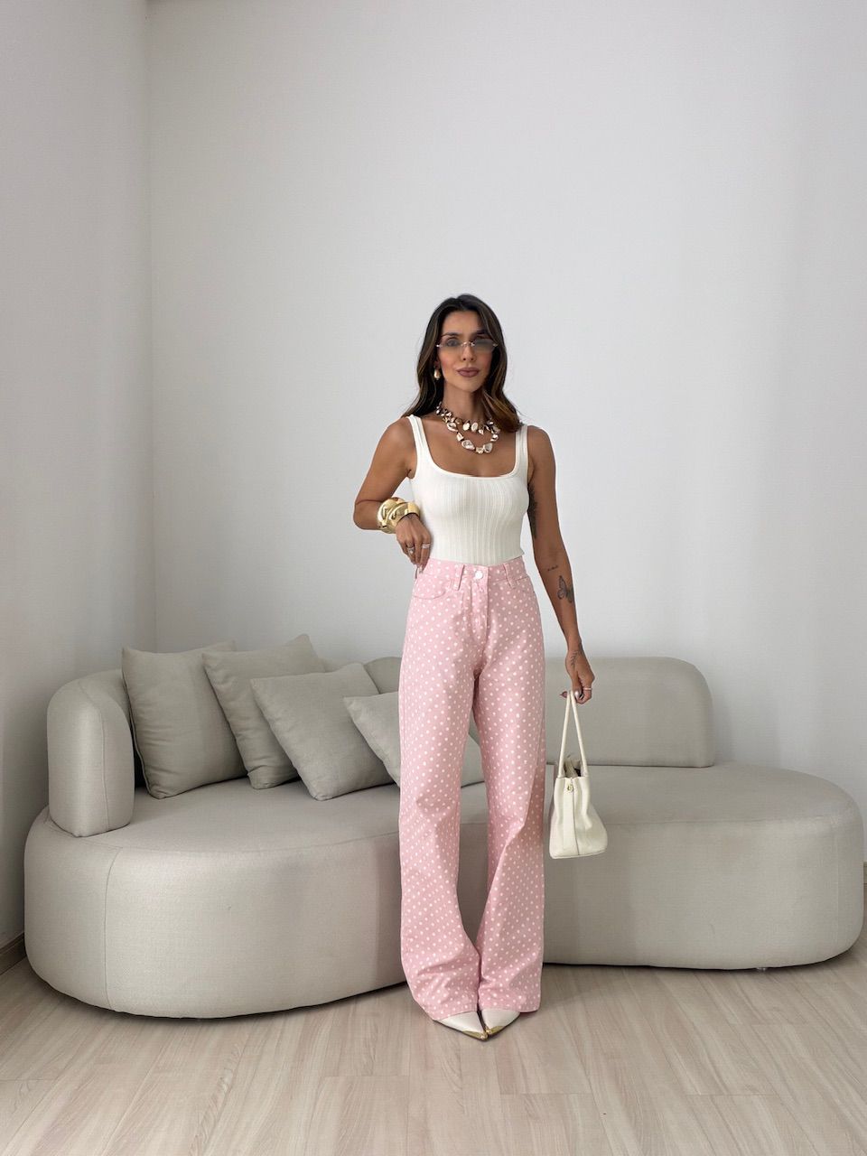 CALÇA STEFANY POÁ Rosa