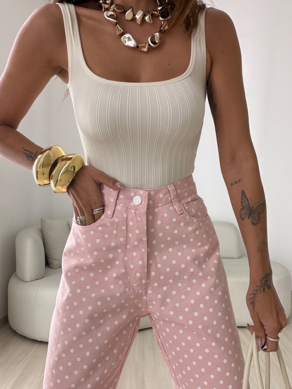 CALÇA STEFANY POÁ Rosa
