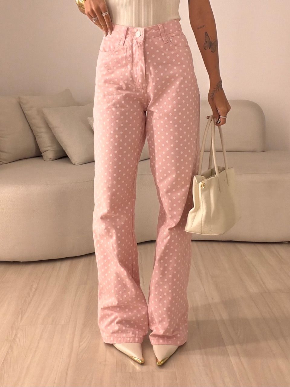 CALÇA STEFANY POÁ Rosa
