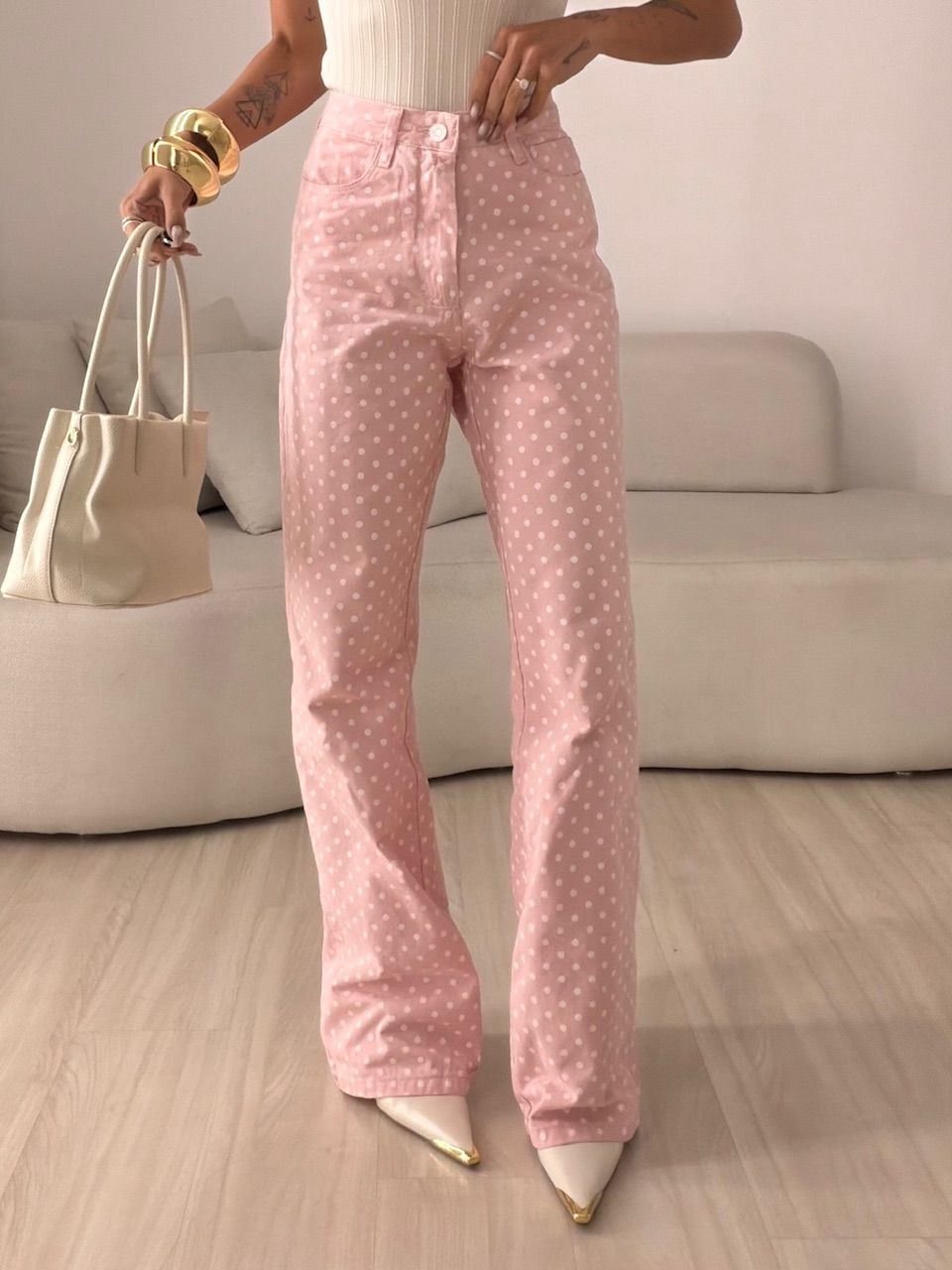 CALÇA STEFANY POÁ Rosa - 0082230031 - CAROLLA FERRARO
