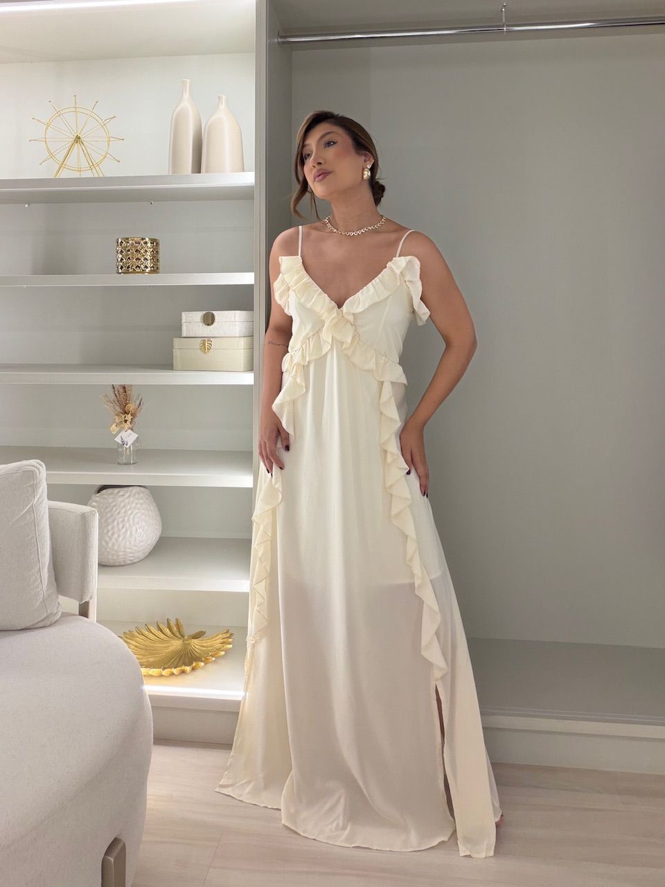 VESTIDO MARINA BABADOS CREME
