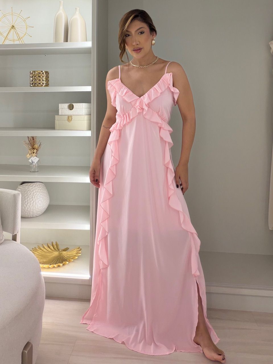 VESTIDO MARINA BABADOS ROSA