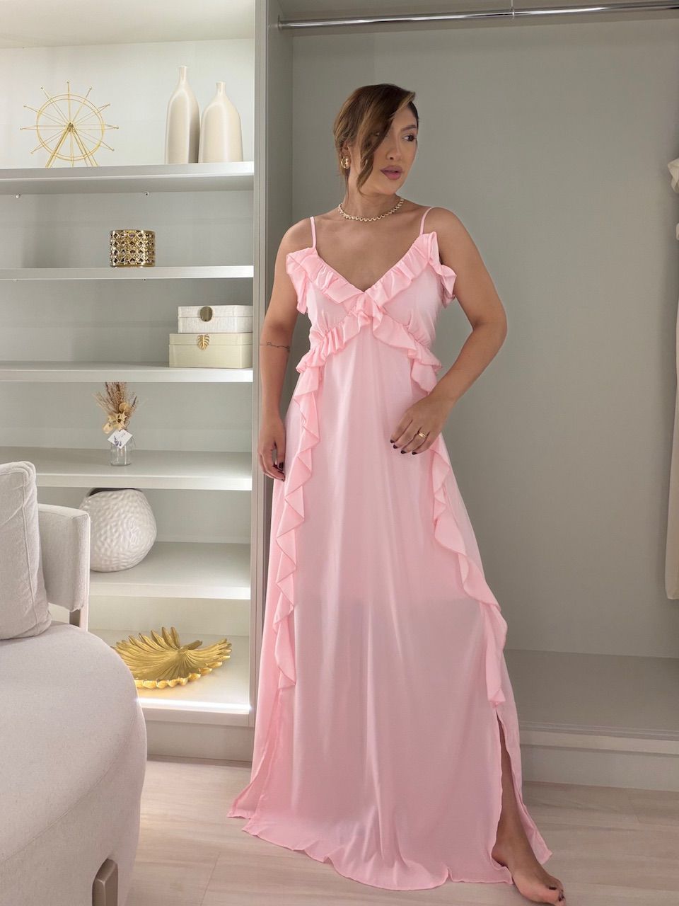 VESTIDO MARINA BABADOS ROSA