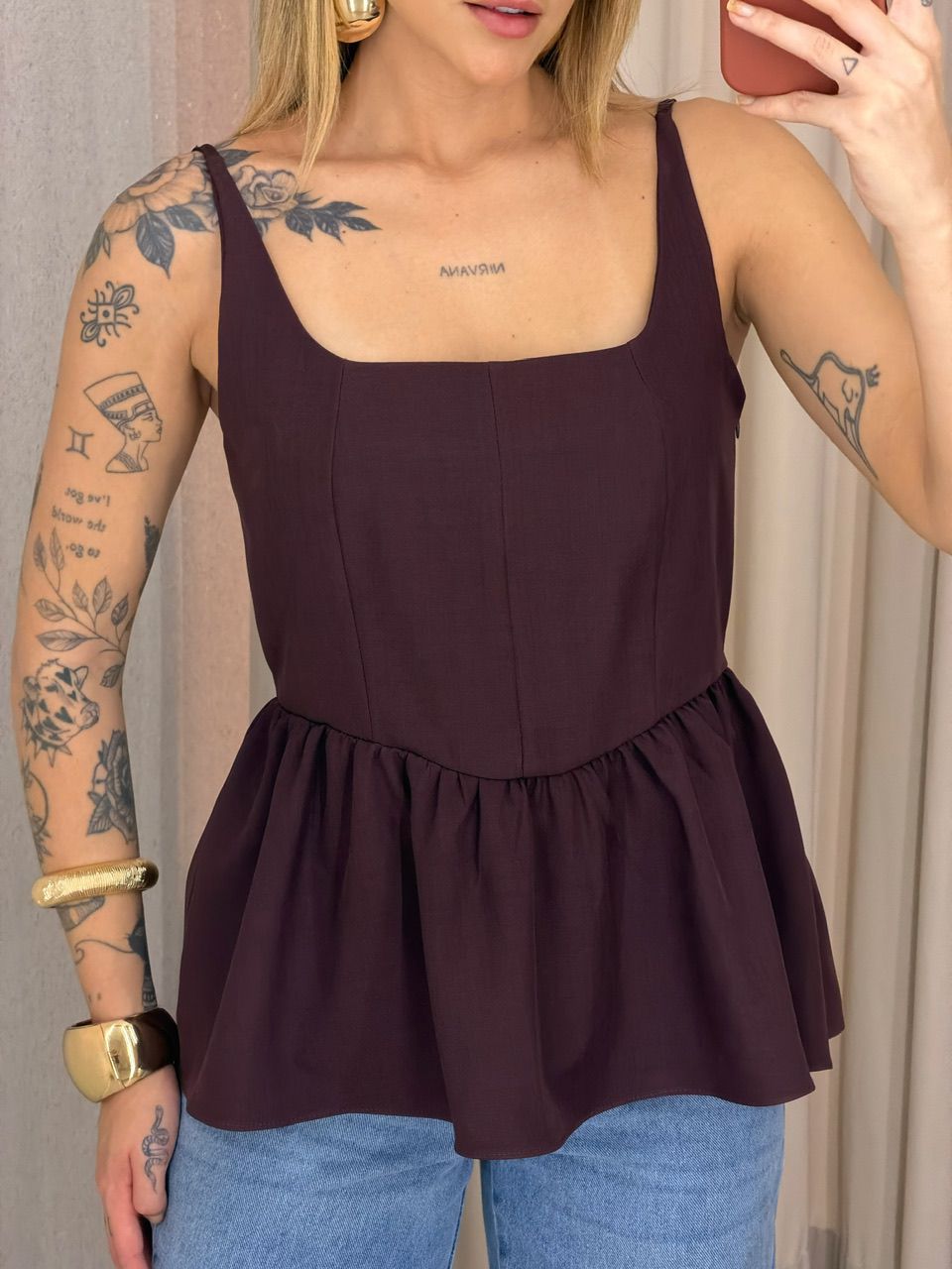 BLUSA ESTELA PEPLUM BORDO - 0075190195 - CAROLLA FERRARO