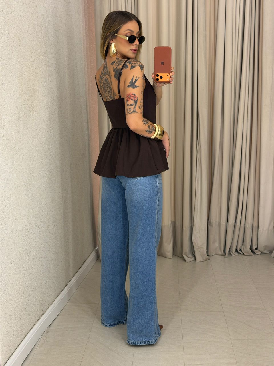 BLUSA ESTELA PEPLUM CAFÉ