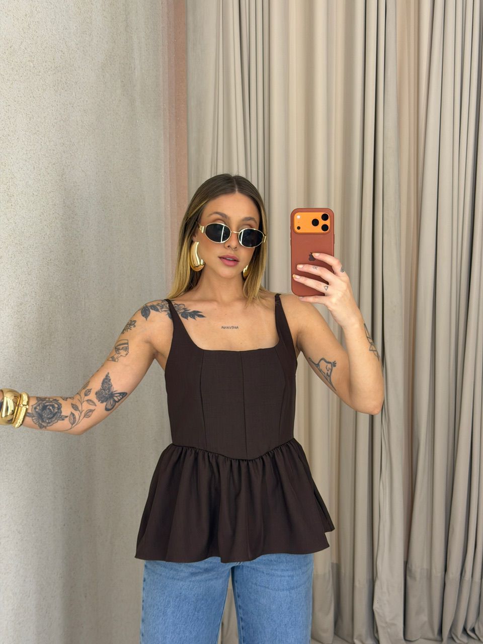 BLUSA ESTELA PEPLUM CAFÉ