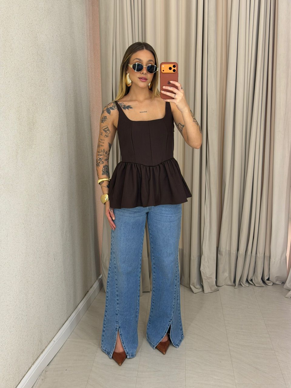 BLUSA ESTELA PEPLUM CAFÉ