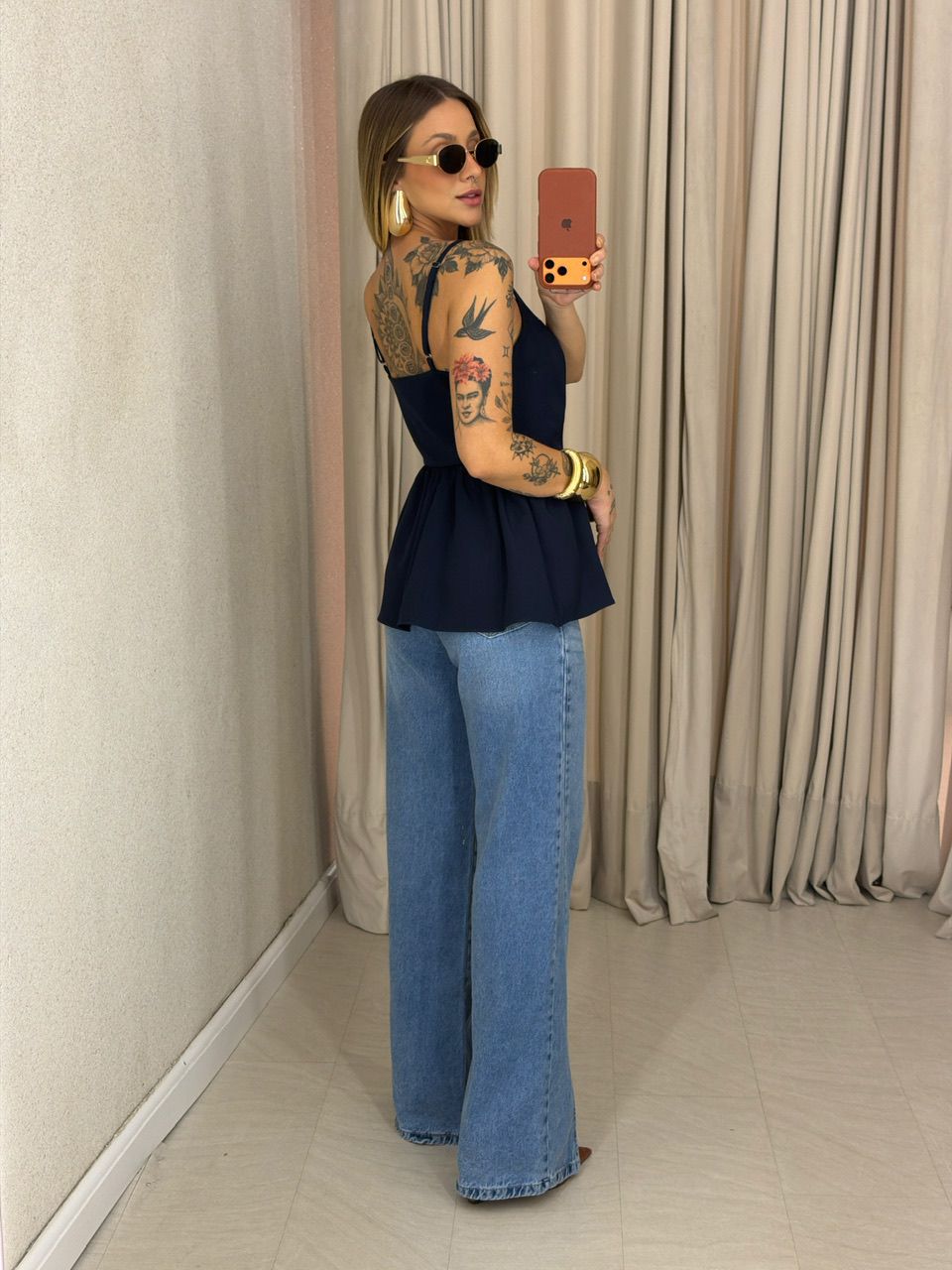 BLUSA ESTELA PEPLUM MARINHO