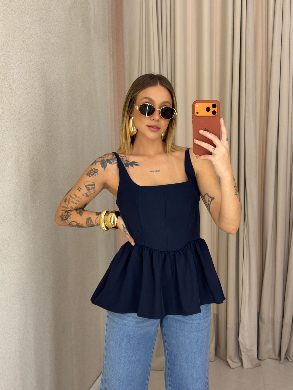 BLUSA ESTELA PEPLUM MARINHO