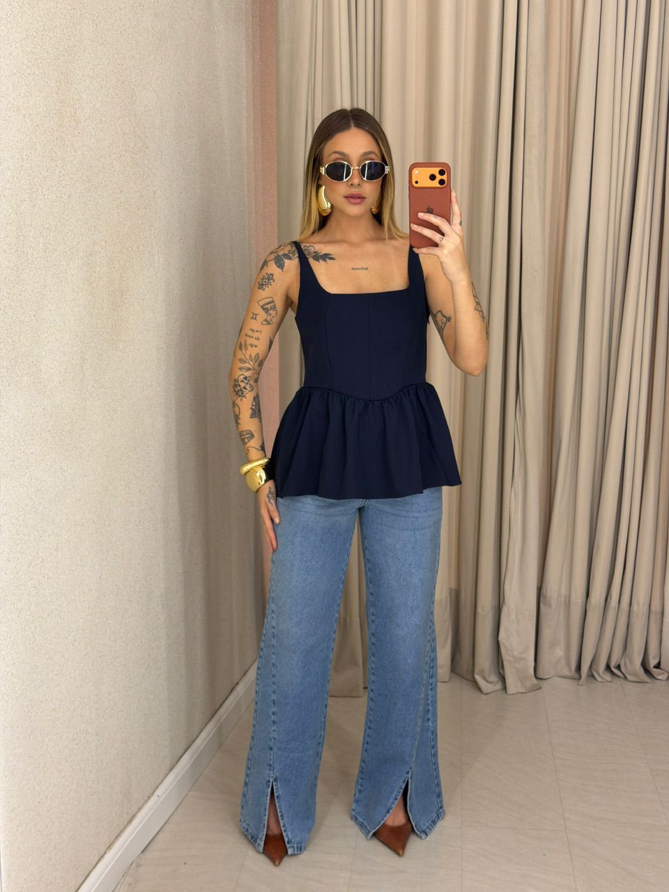 BLUSA ESTELA PEPLUM MARINHO