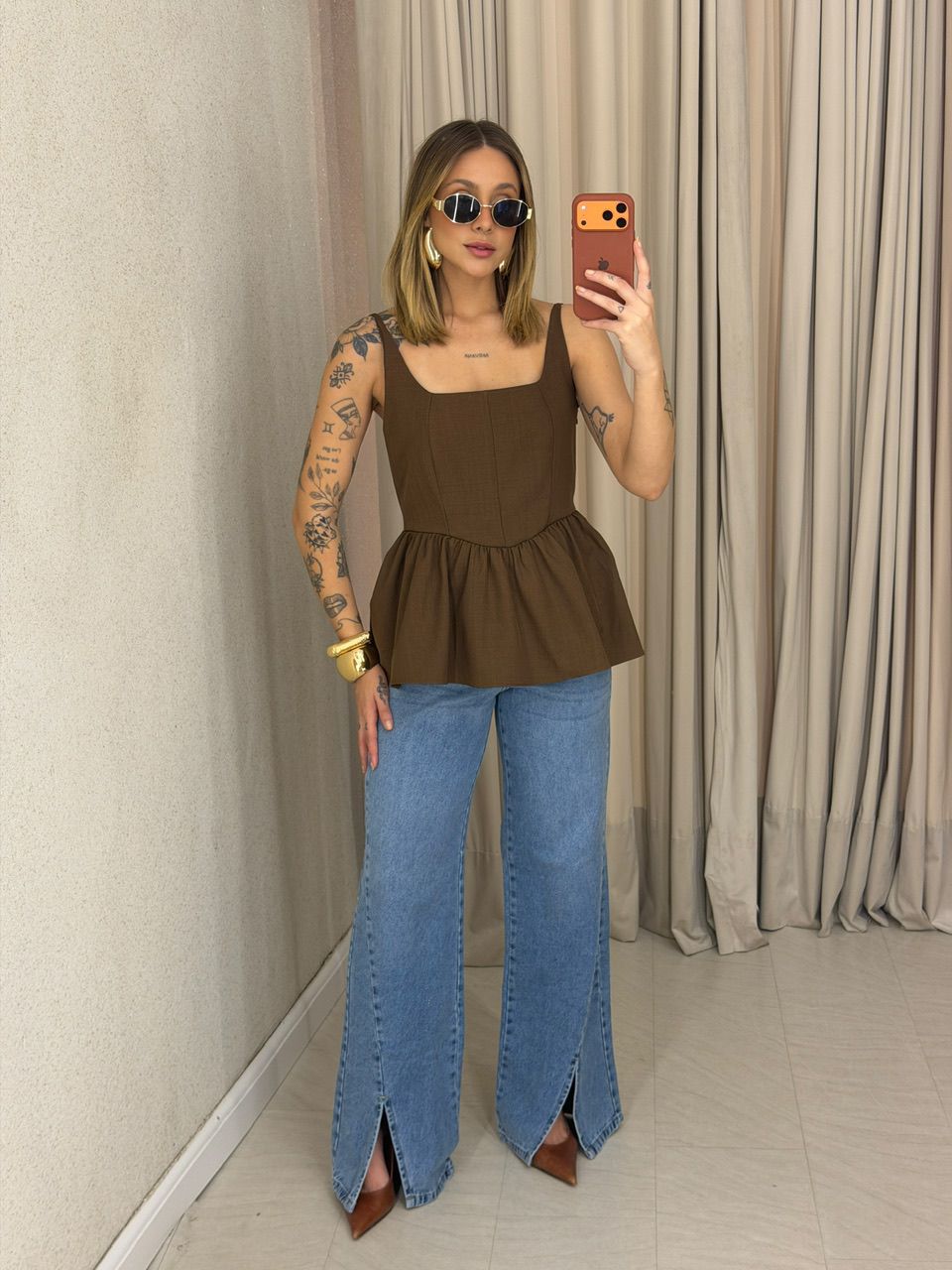 BLUSA ESTELA PEPLUM MARROM